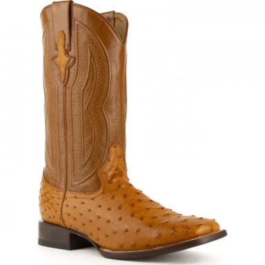 Ferrini Mens Full Quill Ostrich Cognac Boot
