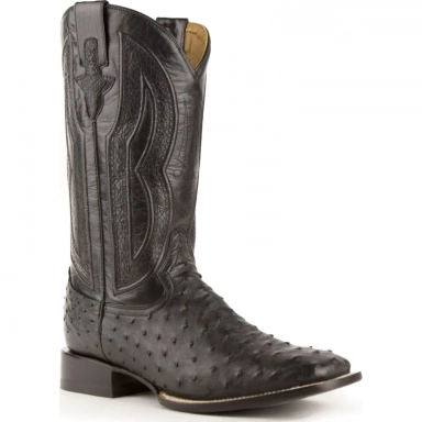 Ferrini Mens Full Quill Ostrich Black Boot