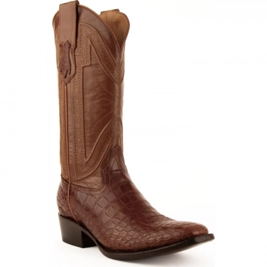 Ferrini Mens Genuine Belly Alligator Cognac Boot