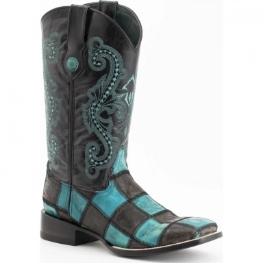 Ferrini Mens Patchwork Black Teal S-Toe Boot
