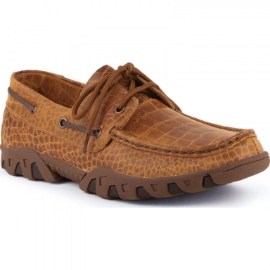Ferrini Mens Crocodile Printed Honey Moccasin