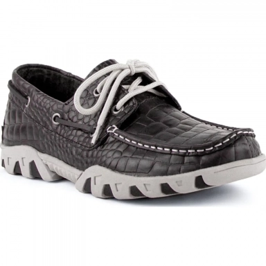 Ferrini Mens Crocodile Printed Black Moccasin