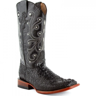 Ferrini Mens Print Caiman Crocodile Black Boot