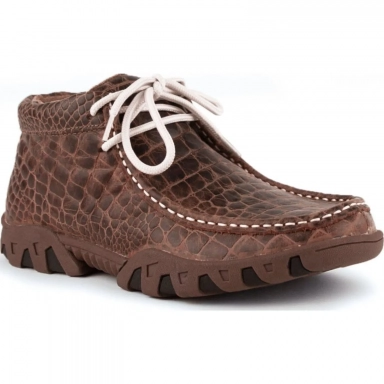 Ferrini Womens Ladies Crocodile Brown Lace Up Shoe