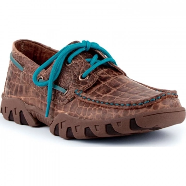 Ferrini Womens Ladies 10 Inch Brown Crocodile Print Loafer Shoe