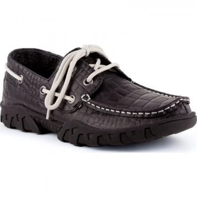 Ferrini Womens Ladies Black Crocodile Print Loafer Shoe