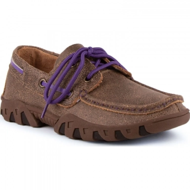 Ferrini Womens Ladies Mocha Purple Microsuede Lace Up Loafer Shoe