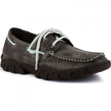 Ferrini Womens Ladies Smoky Black Microsuede Lace Up Loafer Shoe