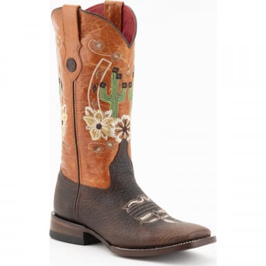 Ferrini Ladies Chocolate-Lime Genuine Cowhide Cowgirl Boot 81093-09