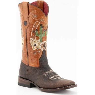 Ferrini Womens Ladies Chocolate Lime Genuine Cowhide Cowgirl Boot