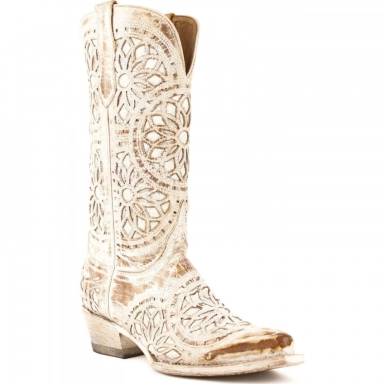 Ferrini Womens Ladies White Slate Laser Cut Butterfly Boot