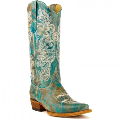 Ferrini Womens Ladies Turquoise V Toe Cowgirl Boot