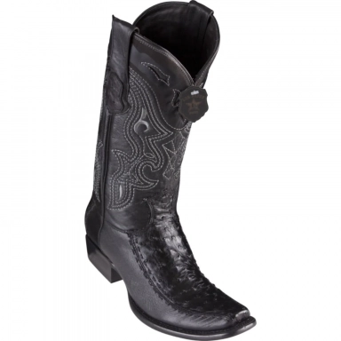 King Exotic Mens Dubai Half Vamp Ostrich Black Cowboy Boot