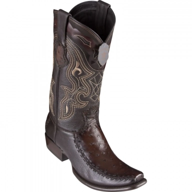 King Exotic Mens Dubai Half Vamp Ostrich Faded Brown Cowboy Boot
