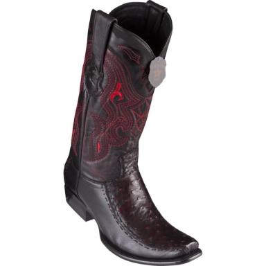 King Exotic Mens Dubai Half Vamp Ostrich Black Cherry Cowboy Boot