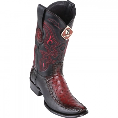 King Exotic Mens Dubai Half Vamp Ostrich Faded Burgundy Cowboy Boot