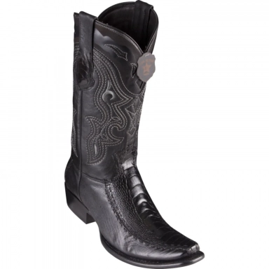 King Exotic Mens Dubai Half Vamp Ostrich Leg Deer Black Cowboy Boot