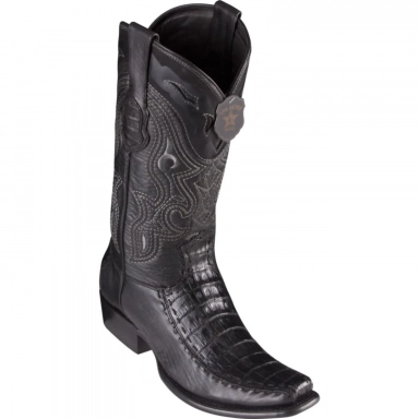 King Exotic Mens Dubai Half Vamp Caiman Belly Deer Black Cowboy Boot