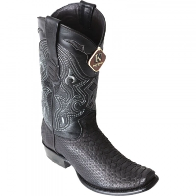 King Exotic Mens Dubai Python Black Suede Finish Cowboy Boot