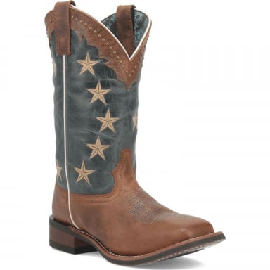 Laredo Womens Early Star Leather Boot Tan/Blue Denim 5897