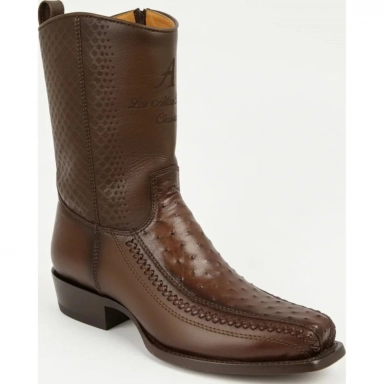 Los Altos Mens Faded Brown Full Quill Ostrich Western Boots Narrow Square Toe
