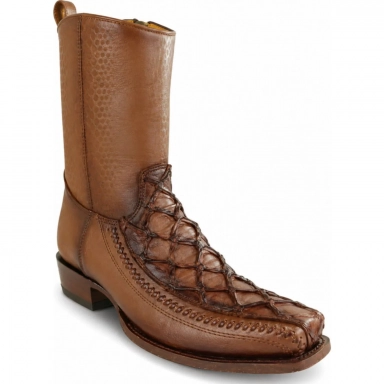 Los Altos Men's Faded Tobacco Pirarucu 7X Toe Zipper Cowboy Boot