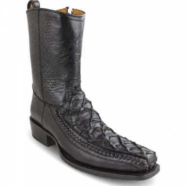 Los Altos Men's Matte Black Pirarucu 7X Toe Zipper Cowboy Boot