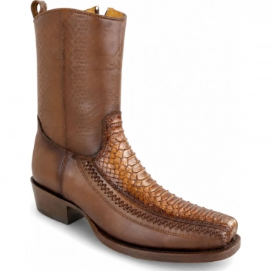 Los Altos Men's Porto Faded Brown Python 7X Toe Zipper Cowboy Boot