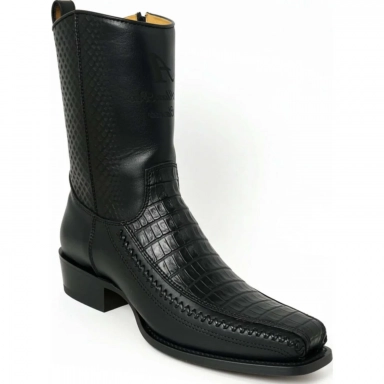 Los Altos Mens Black Caiman Belly Western Boots Narrow Square Toe