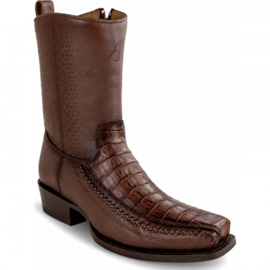 Los Altos Men's Faded Brown Caiman Belly 7X Toe Zipper Cowboy Boot