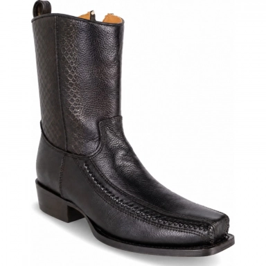 Los Altos Men's Black Deer 7X Toe Zipper Cowboy Boot
