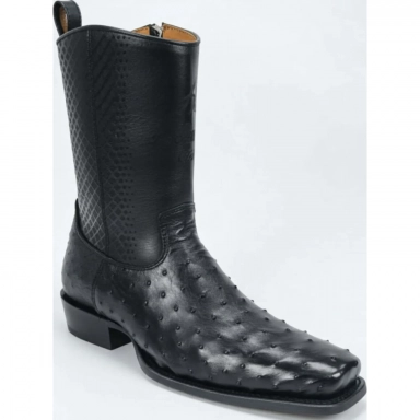 Los Altos Mens Black Ostrich Western Boots 7X Square Toe