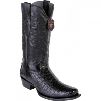 Los Altos Mens 7 Inch Toe Caiman Black Pull-On Boot