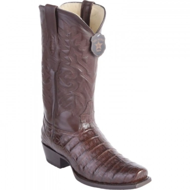 Los Altos Mens 7 Inch Toe Caiman Belly Brown Pull-On Boot
