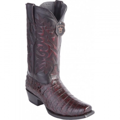 Los Altos Mens 7 Inch Toe Caiman Belly Black Cherry Pull-On Boot