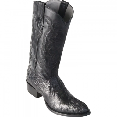 Los Altos Mens Round Toe Caiman Hornback Black Pull-On Boot