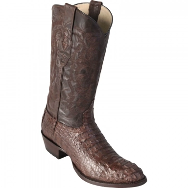 Los Altos Mens Round Toe Caiman Hornback Brown Pull-On Boot