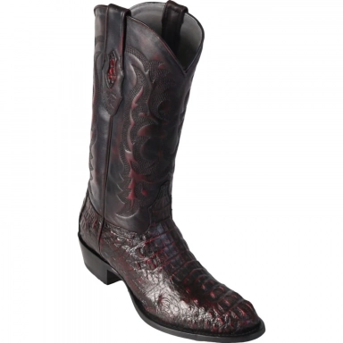 Los Altos Mens Round Toe Caiman Black Cherry Pull-On Boot