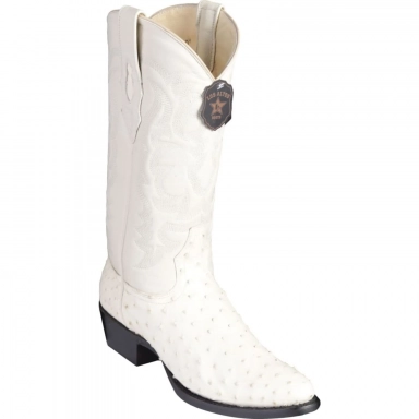 Los Altos Mens Round Toe Ostrich Winter White Pull-On Boot