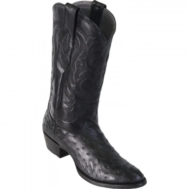 Los Altos Mens Round Toe Ostrich Black Pull-On Boot