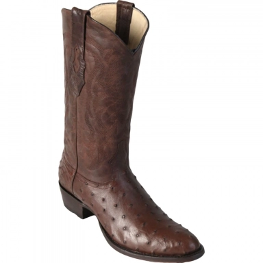 Los Altos Mens Round Toe Ostrich Brown Pull-On Boot