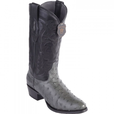 Los Altos Mens Round Toe Ostrich Gray Pull-On Boot