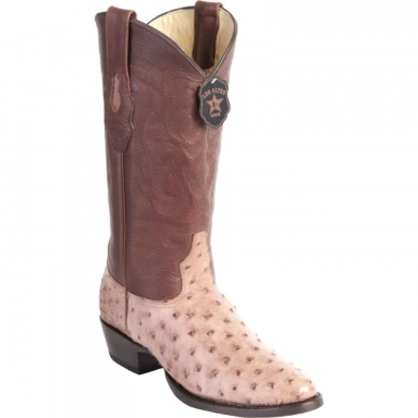 Los Altos Mens Round Toe Ostrich Moka Pull-On Boot