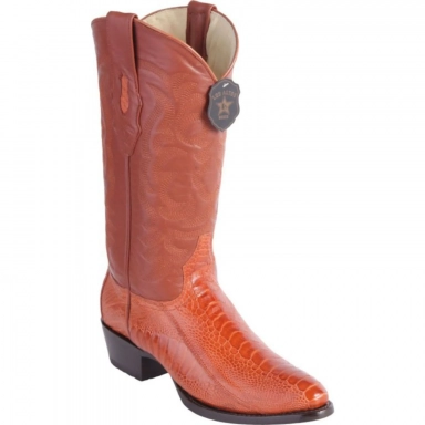 Los Altos Mens Round Toe Ostrich Leg Cognac Pull-On Boot