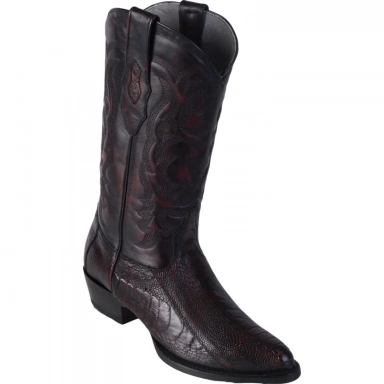 Los Altos Mens Toe Ostrich Leg Black Cherry Pull-On Boot
