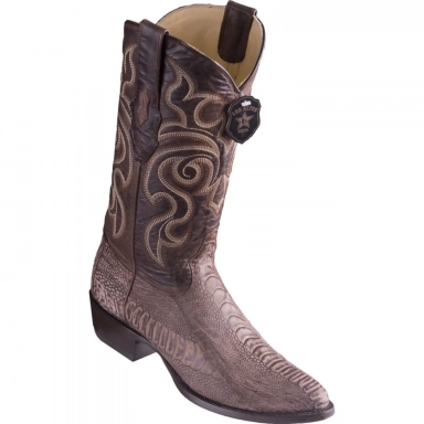 Los Altos Mens Round Toe Ostrich Leg Sanded Brown Pull-On Boot