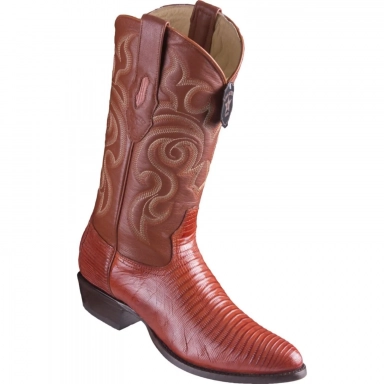 Los Altos Mens Round Toe Teju Lizard Cognac Pull-On Boot