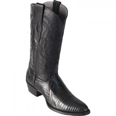 Los Altos Mens Round Toe Teju Lizard Black Pull-On Boot