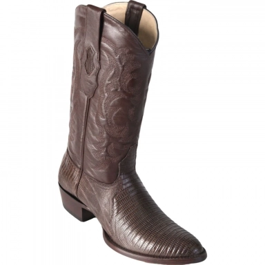 Los Altos Mens Round Toe Teju Lizard Brown Pull-On Boot