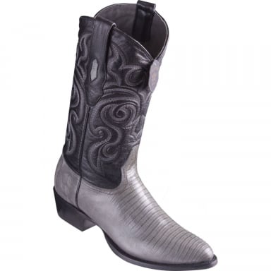 Los Altos Mens Round Toe Teju Lizard Black/Gray Cowboy Boot 650709